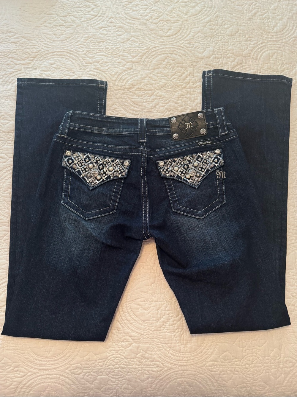 ME Makeover Essentials Dark Blue Bootcut Jeans with Embellished Back Pockets